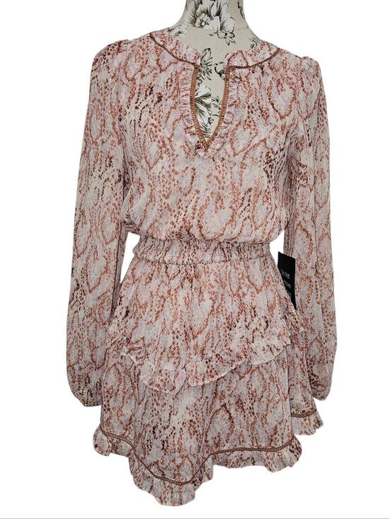 Lulus Tops - Lulus, NWT, Size S Women's Pink Snake-Print Long Sleeve Blouse Dress